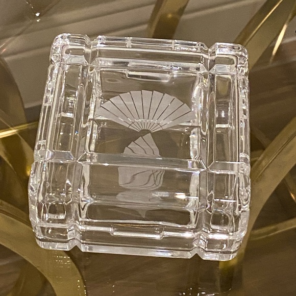 Vintage Crystal Trinket Box with Etched Fans